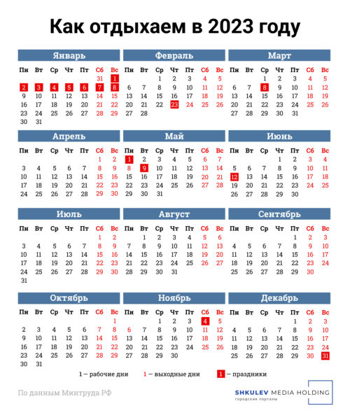 30 календарей на 2023 год с праздниками и выходными