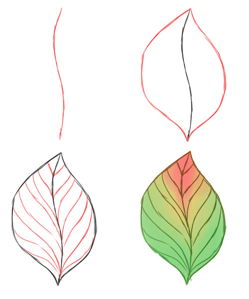 Рисунки осенних листьев карандашом (32 фото)